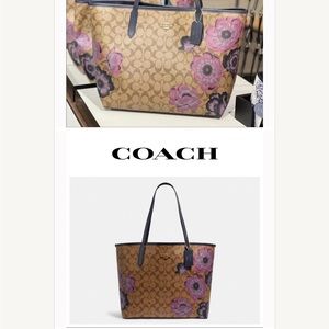 COACH City Tote In Signature Canvas With Kaffe Fassett Print